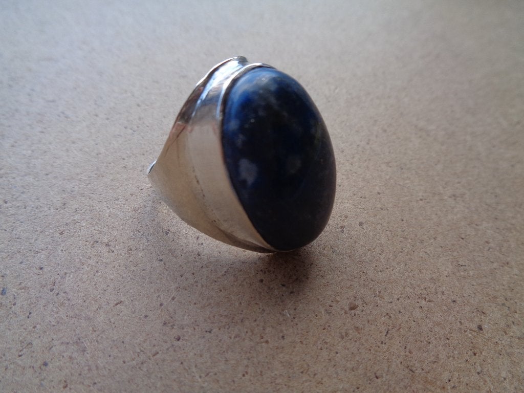 zilveren dames of heten ring met lapis lazuli [414], Verzenden, 19 tot 20, Zo goed als nieuw, Dame of Heer