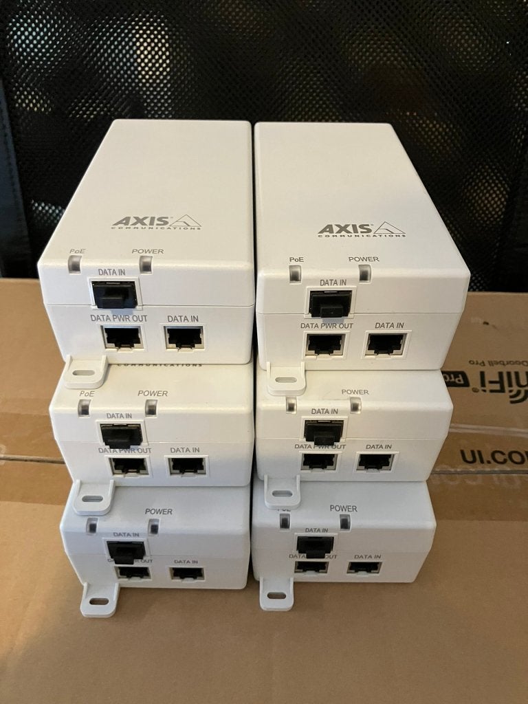 Partij 6x Axis PoE injector voor IP camera's T8154 60W SFP, Verzenden, Zo goed als nieuw, Buitencamera