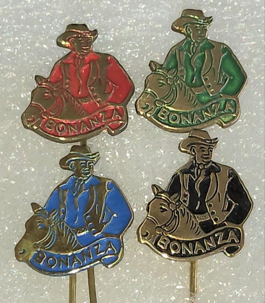 4 Bonanza Speldjes - Vintage Cowboy, Verzamelen, Speldjes, Pins en Buttons, Ophalen of Verzenden, Gebruikt, Figuurtje, Speldje of Pin