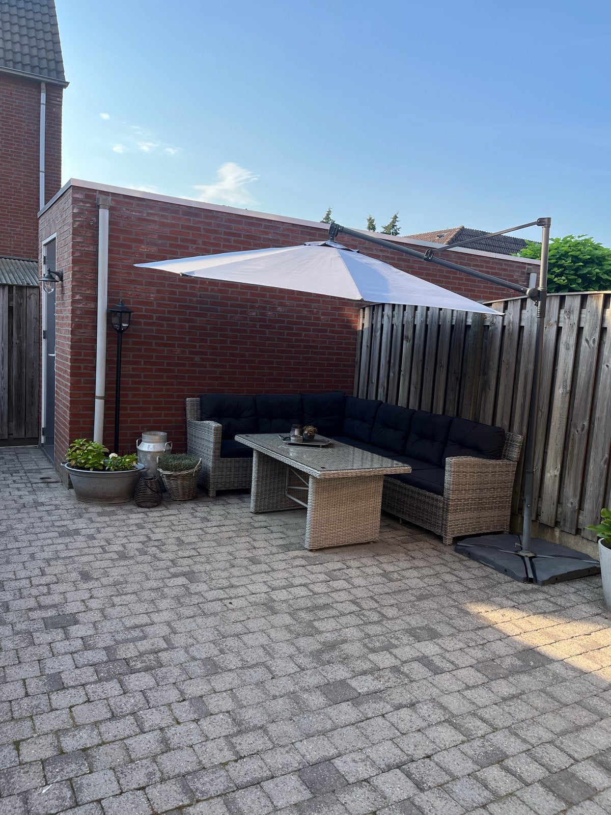 Loungeset Bois-Le-Duc grijs gemêleerd met zwarte kussens, Ophalen, Gebruikt, 6 zitplaatsen, Loungeset