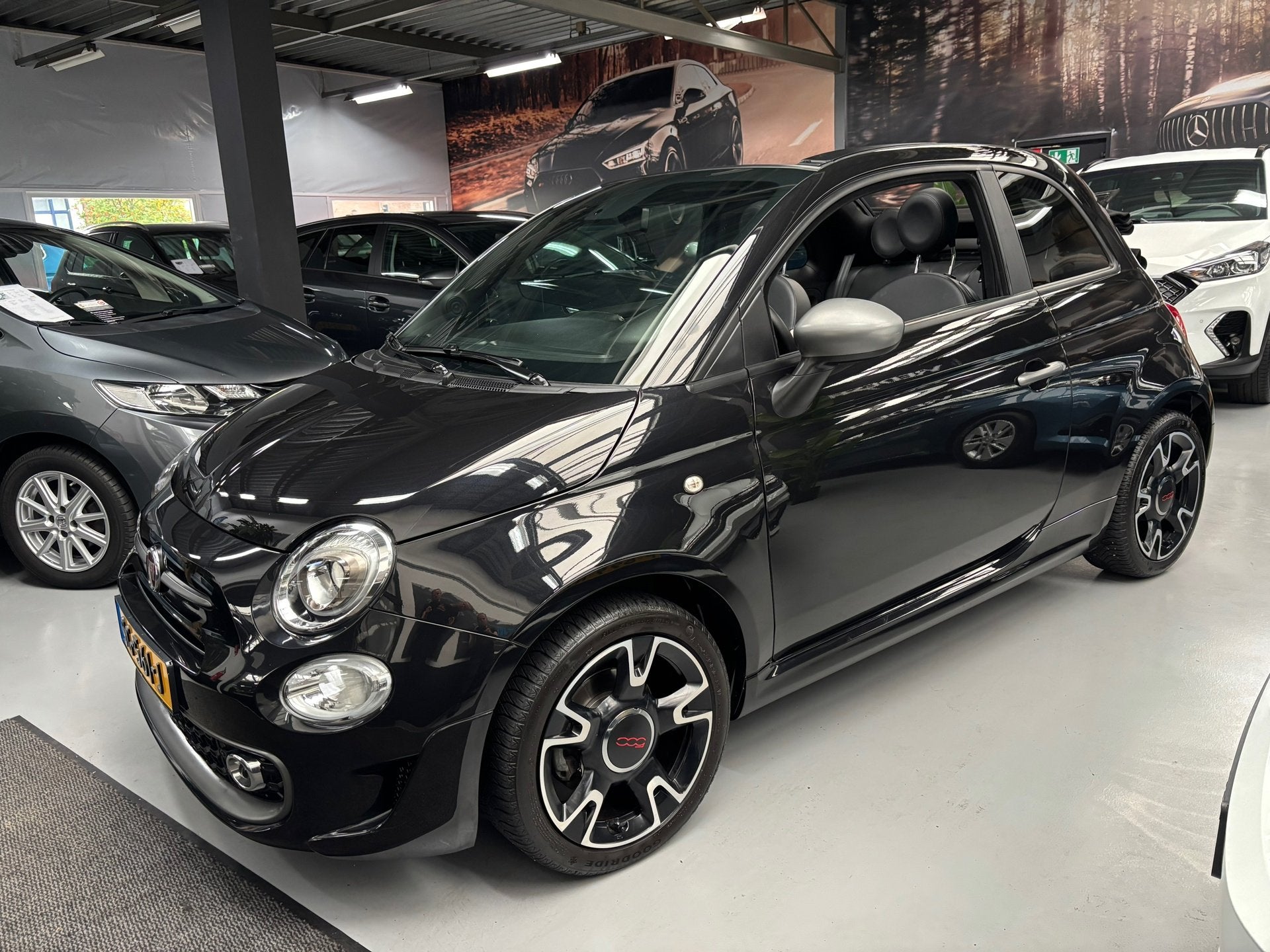 Fiat 500 0.9 TwinAir Turbo Sport / Navigatie / Cabrio, Auto's, Gebruikt, Zwart, Origineel Nederlands, Bedrijf