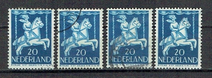 Nederland 1946 nr. 473 Kinderzegels Kermis  4x, Postzegels en Munten, Verzenden, Gestempeld, Overige thema's