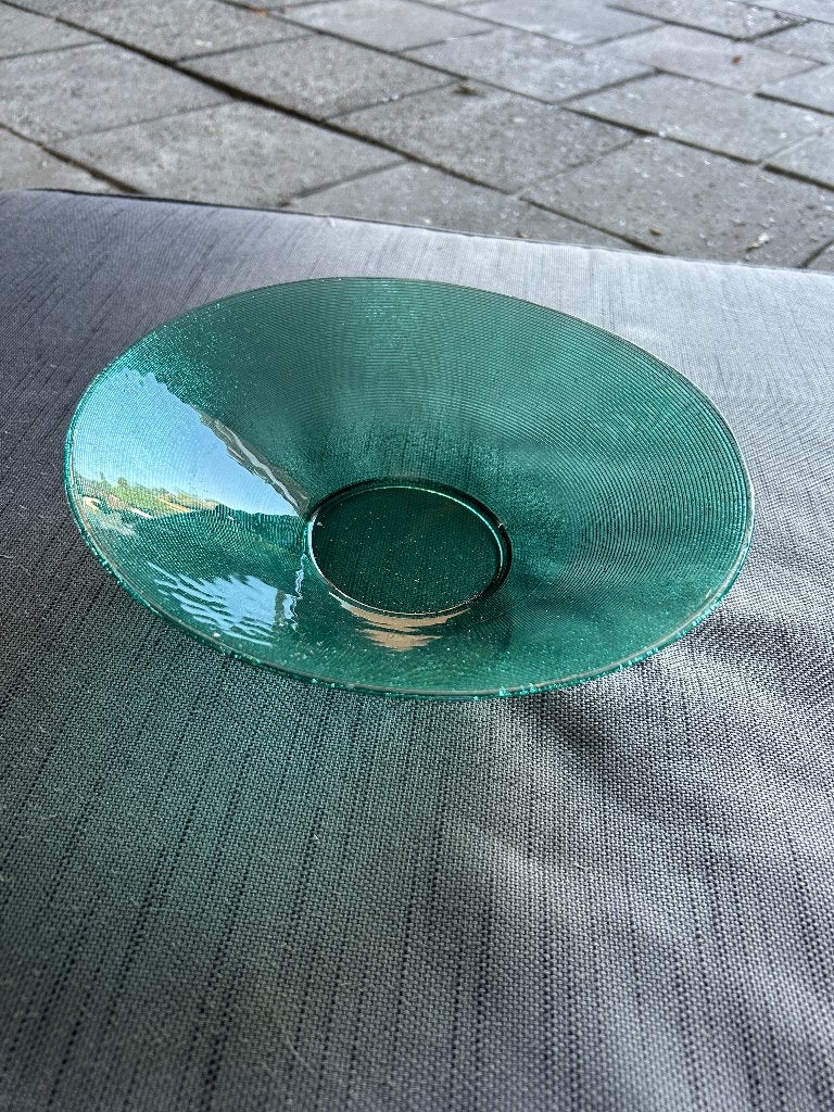 blauwe glazen schaal, Schaal, Rond, Ophalen of Verzenden, Glas