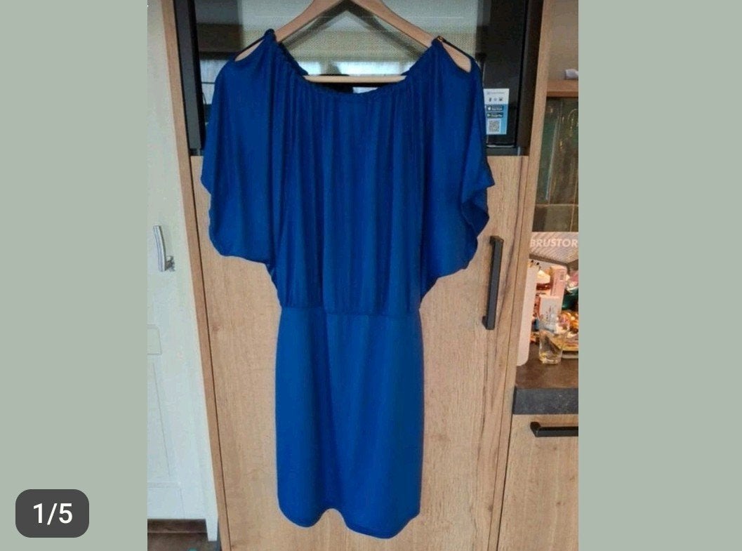 Mooie blauwe jurk met vlindermouw, Maat 38/40 (M), Blauw, Ophalen of Verzenden, Zo goed als nieuw