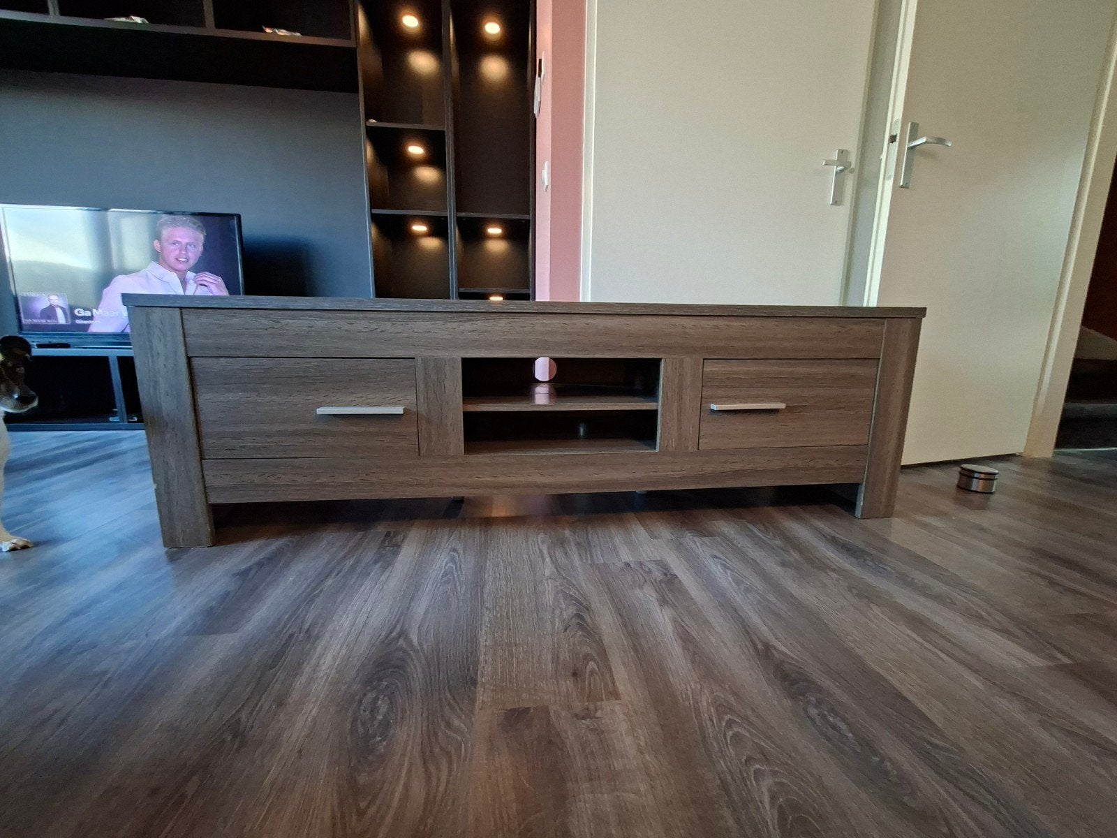 TV-meubel met opbergruimte en open vakken, Huis en Inrichting, Ophalen, Gebruikt, 150 tot 200 cm, Minder dan 100 cm