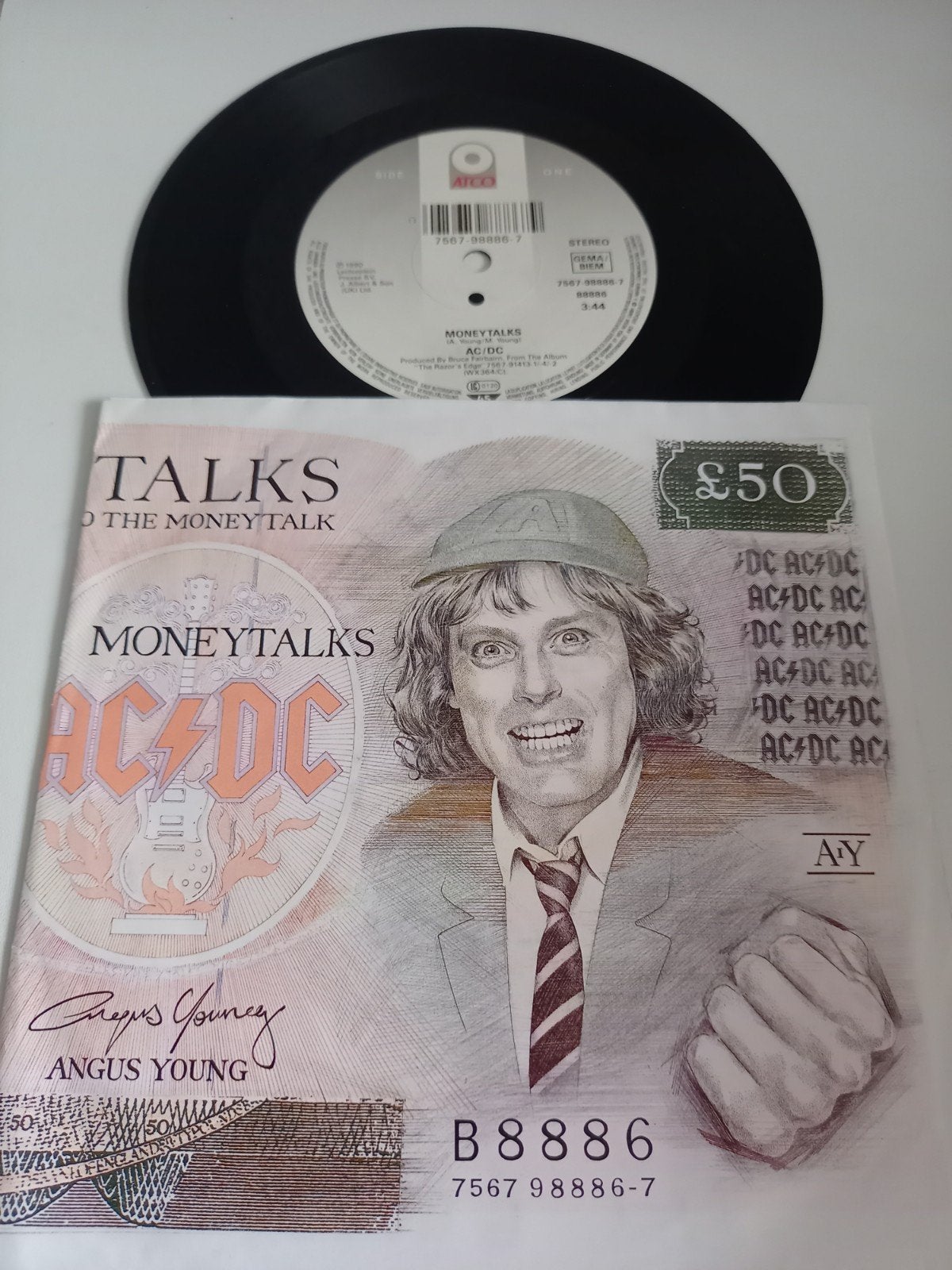AC/DC - Moneytalks / Mistress for Christmas 7 inch vinyl, Fotohoes, 7 inch, Ophalen of Verzenden, Zo goed als nieuw