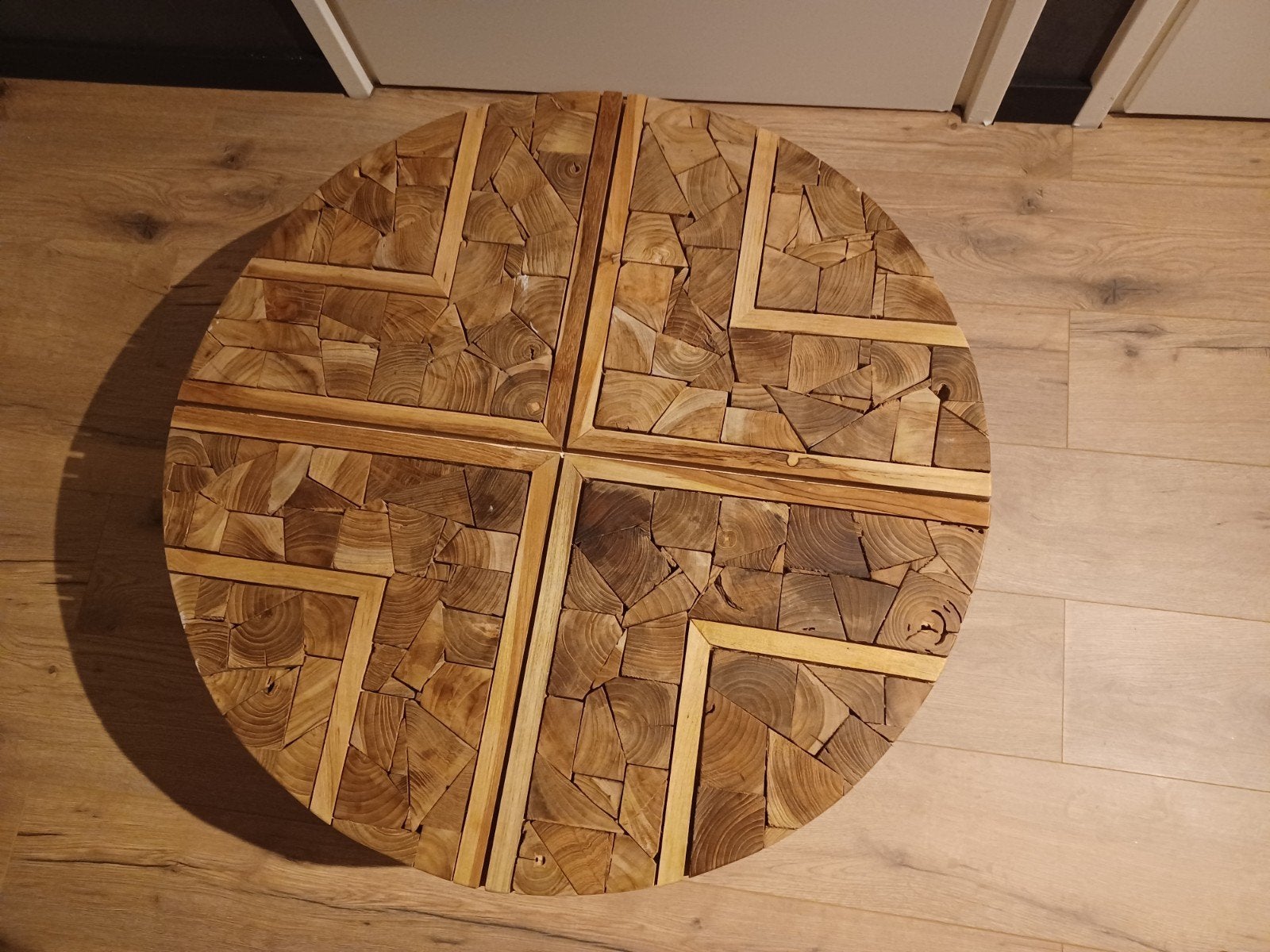 Salontafel rond hout met metalen onderstel, 50 tot 100 cm, Rond, 50 tot 100 cm, Zo goed als nieuw