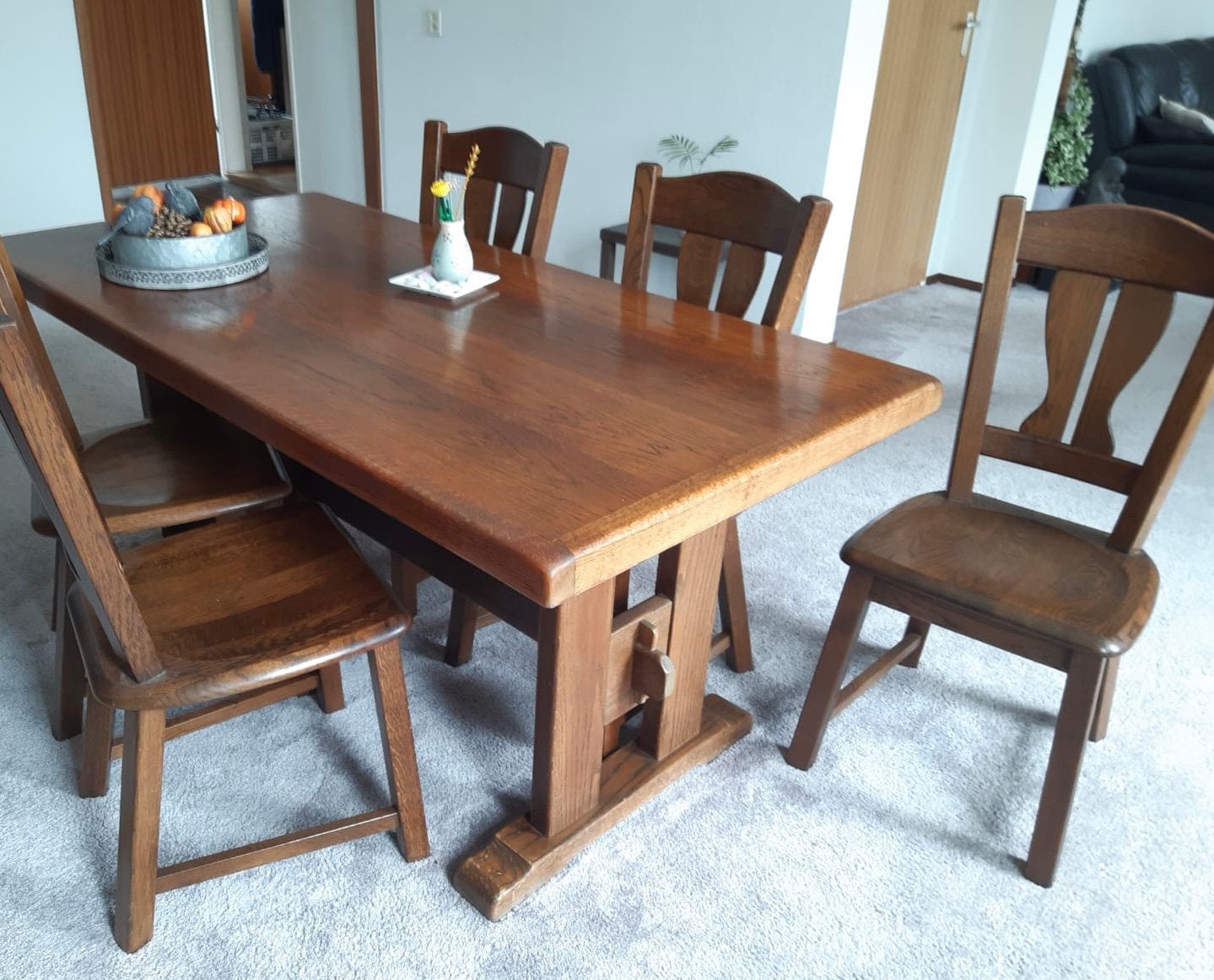 Eiken eettafel met 6 stoelen, Huis en Inrichting, Complete eetkamers, Gebruikt, 6 tot 8 stoelen, Ophalen