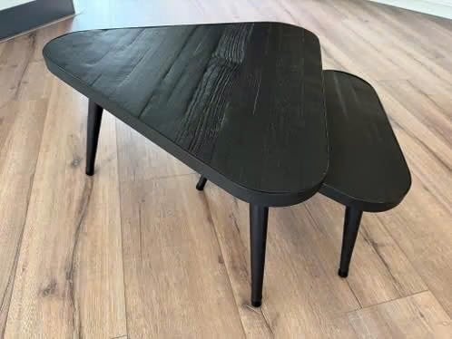 set zwart teak hout / metaal salontafel bijzettafel, Ophalen, 50 tot 100 cm, Teakhout, 50 tot 100 cm