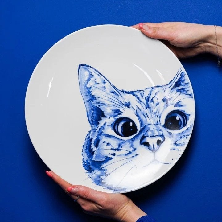Wandbord poes - konijn - geit - hond Delfts Blauw, -, Met ophangsysteem, -, Steen/keramiek