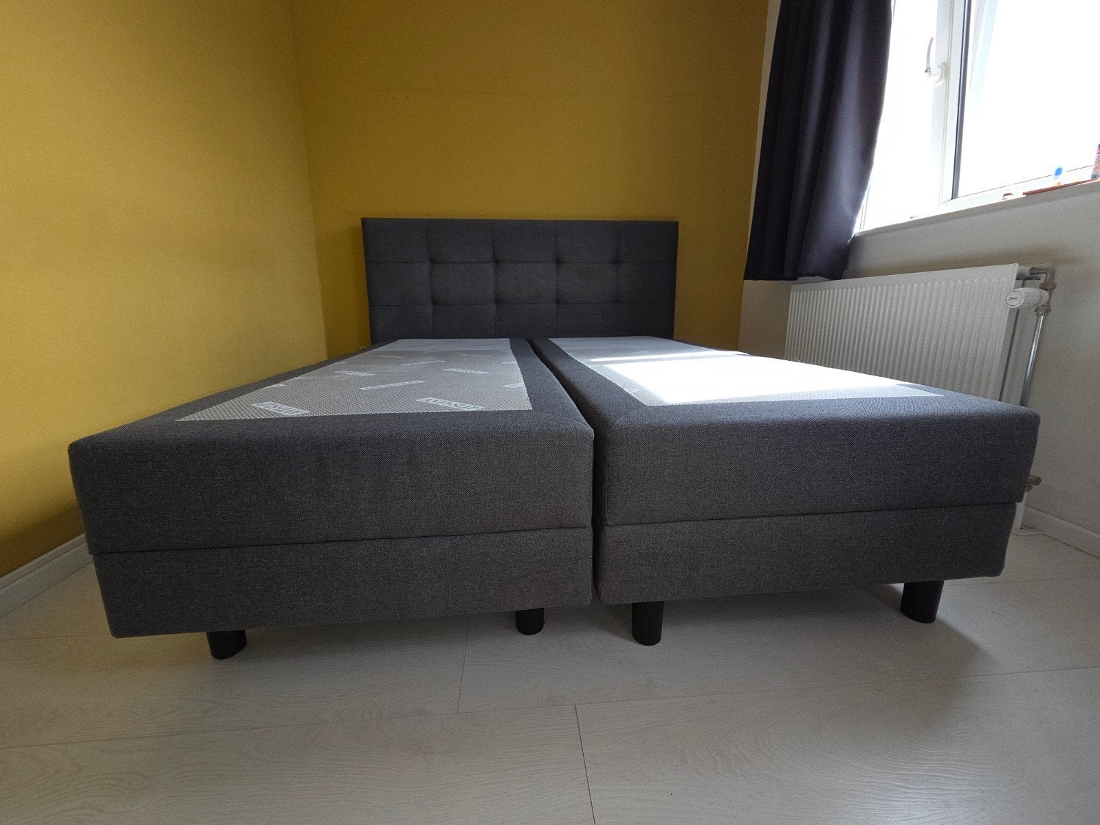 Boxspring met beweegbare rugleuning en voeten, Ophalen of Verzenden, Gebruikt, Tweepersoons, 160 cm