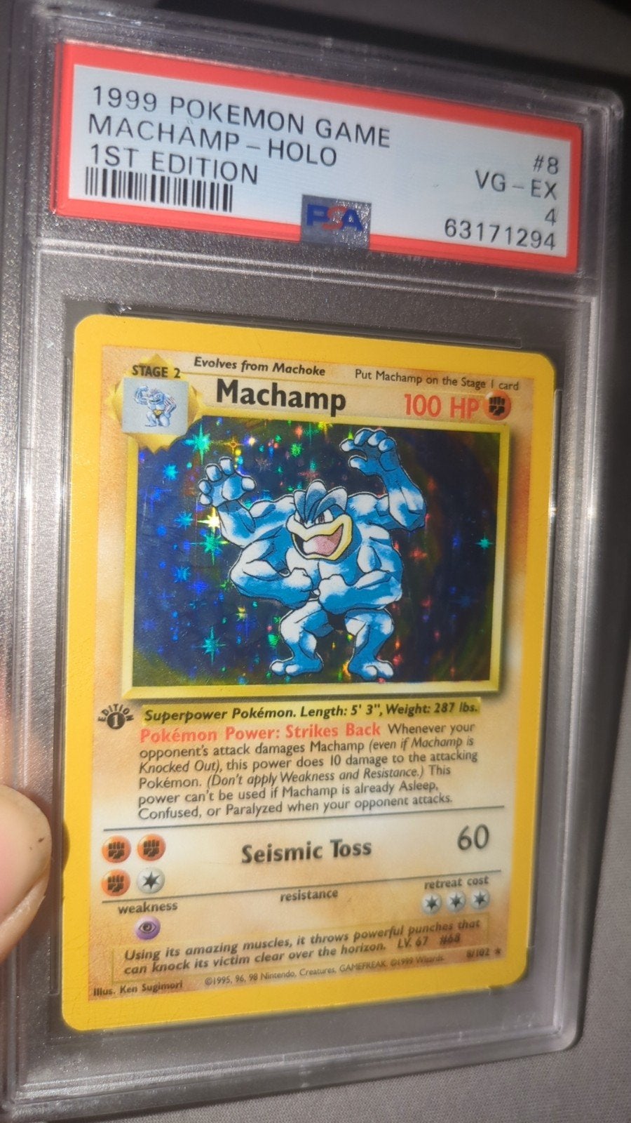 Machamp 1st Edition Holo PSA 4 - 1999 Pokémon Kaart, Hobby en Vrije tijd, Ophalen of Verzenden, Gebruikt, Losse kaart