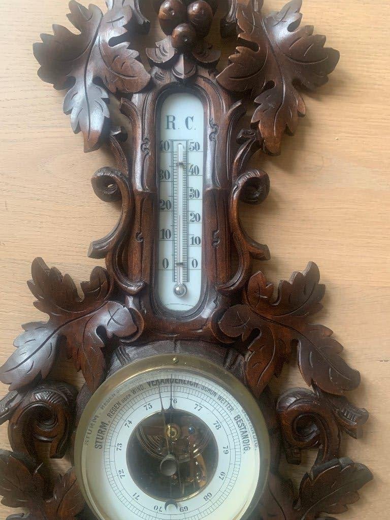 Antiek weerstation met barometer en thermometer, Ophalen, Gebruikt, Weerstation