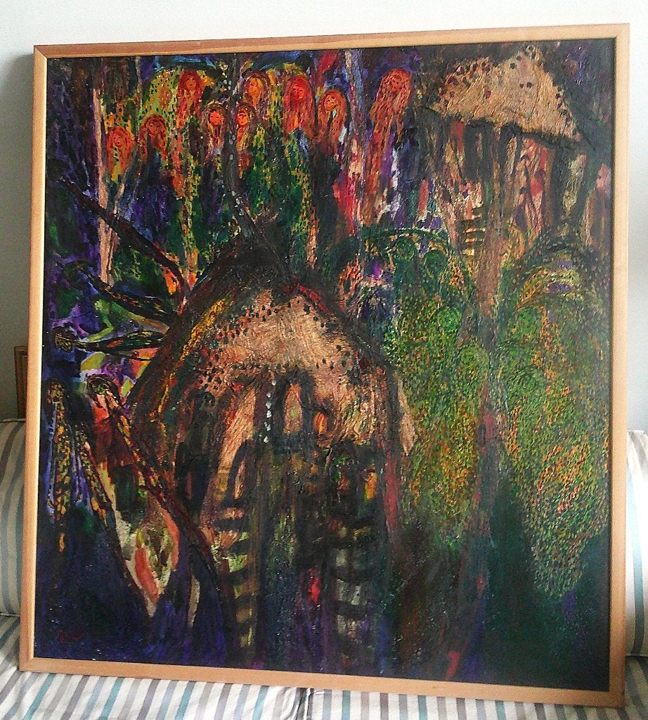 Perching on the hanged water - 1999 - Diah Yulianti (1973), Ophalen, Doek, Portret of Personen, Impressionistisch