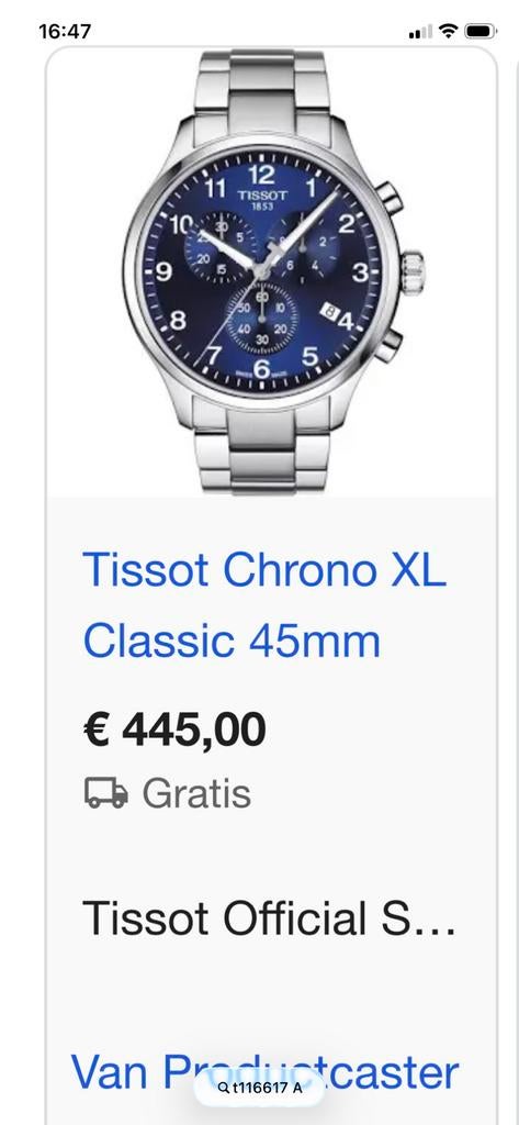 TISSOT CHRONO CLASSIC 45MM, Overige merken, Staal, Polshorloge, Ophalen of Verzenden