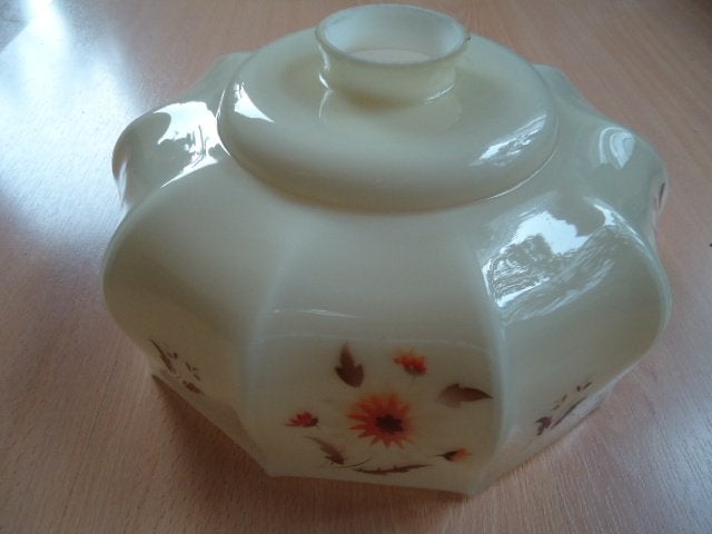 Vintage glazen lampenkap, brocante. creme met bloemen, Ophalen of Verzenden, Glas