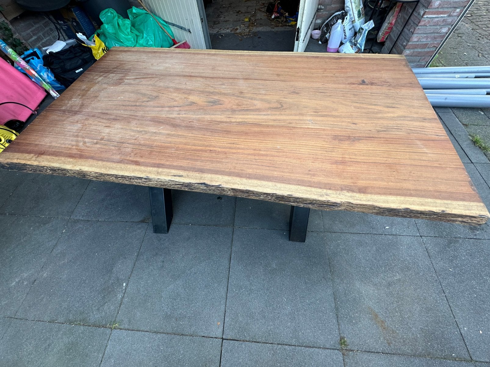 Boomstam eettafel, Ophalen, Gebruikt, Rechthoekig, Hout