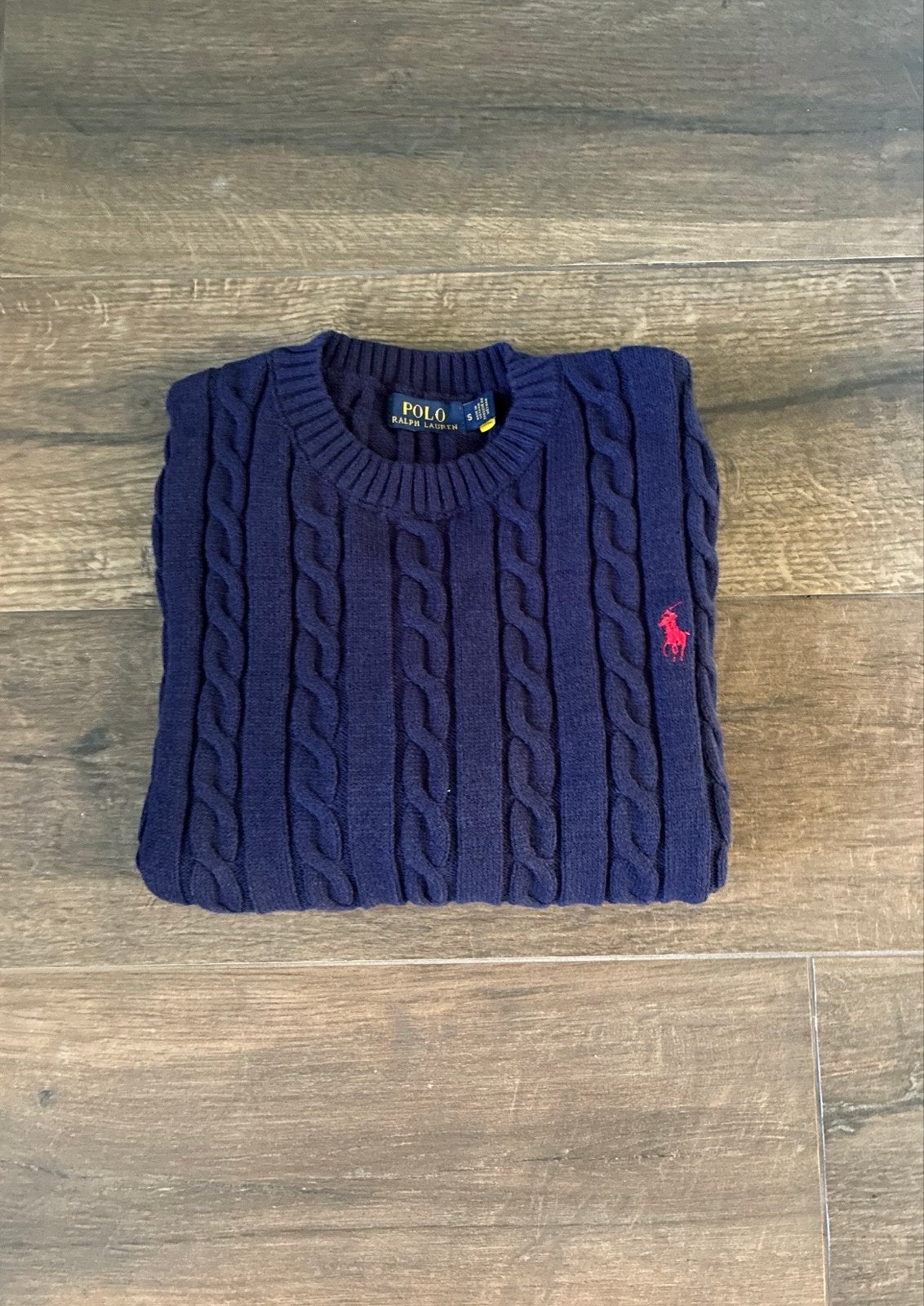 Ralph Lauren Polo Kabelgebreide Trui Maat S, Ophalen of Verzenden, Zo goed als nieuw, Maat 46 (S) of kleiner, Blauw