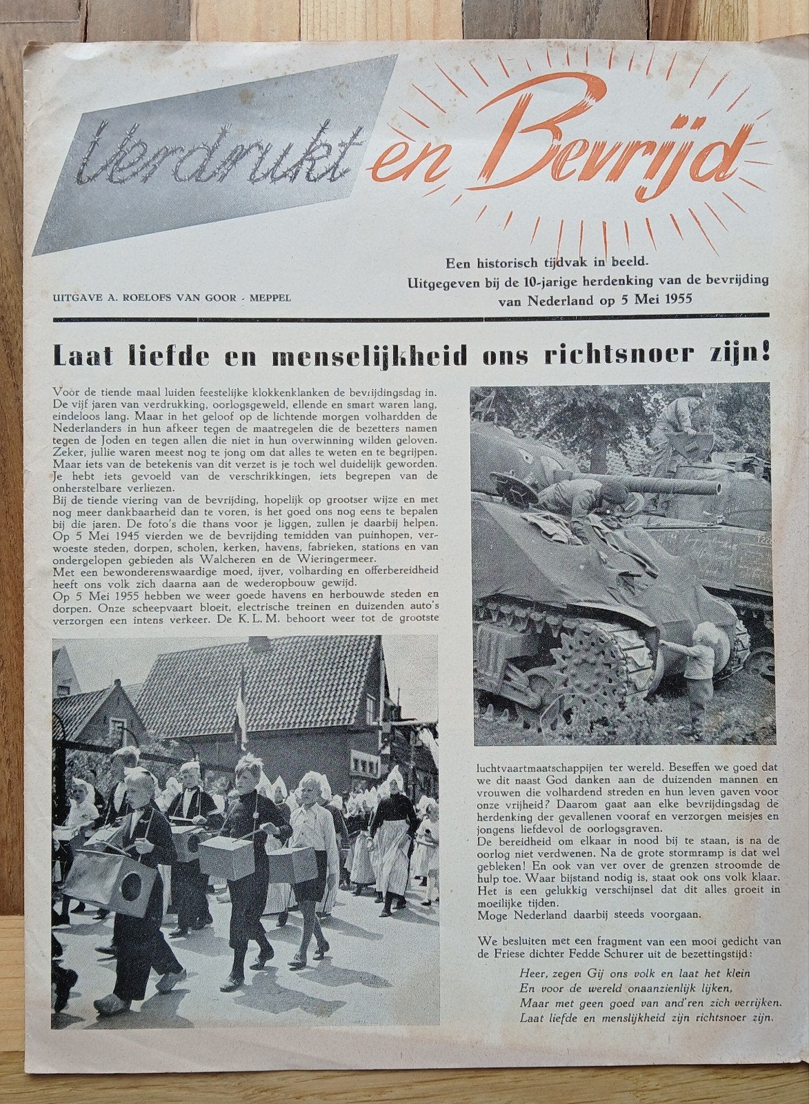 Herdenkingskrant 10 jaar. Verdrukt en Bevrijd. 5 mei 1955, Ophalen of Verzenden, Overige soorten, Nederland, Boek of Tijdschrift