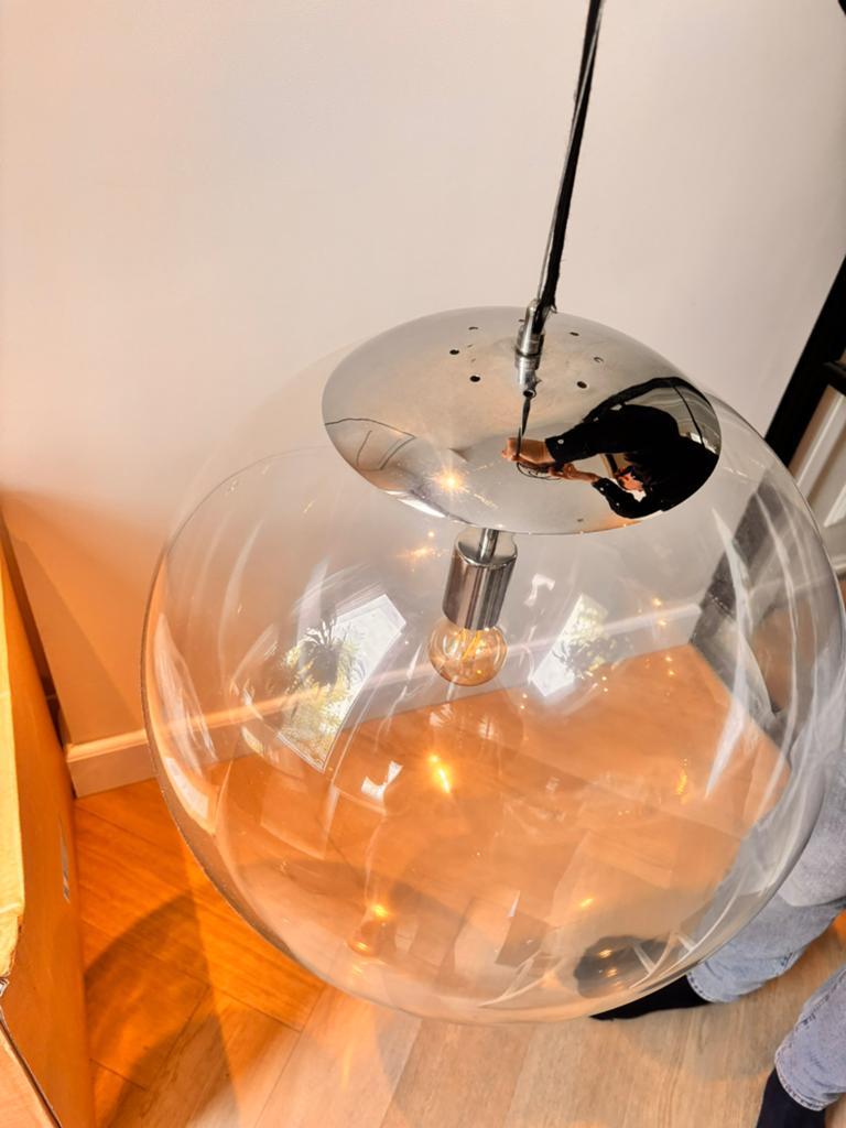 Grote glazen bol lamp loods 5, Huis en Inrichting, Tafels | Eettafels, Ophalen of Verzenden, Zo goed als nieuw, Rond, 50 tot 100 cm