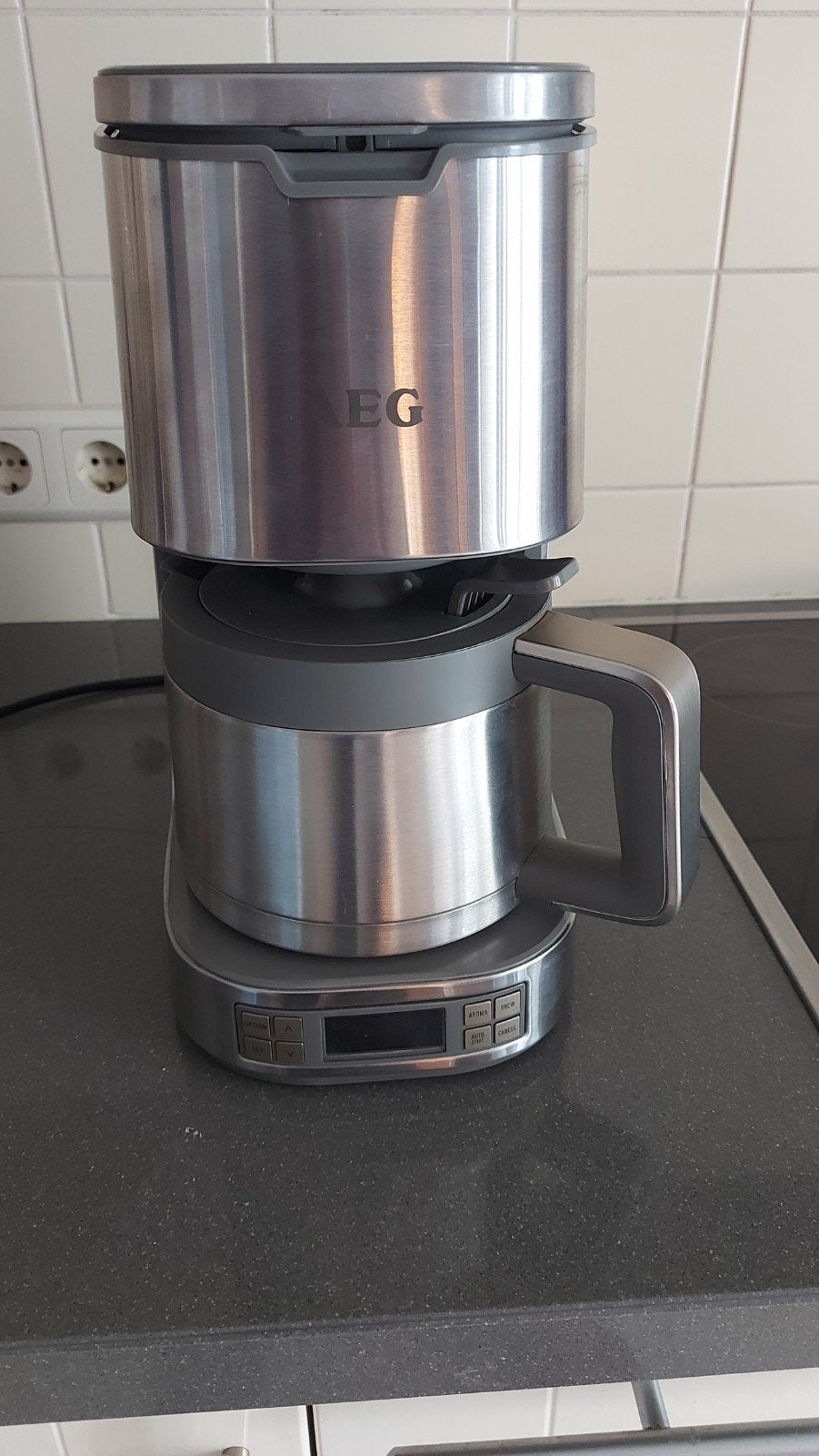AEG Koffiezetapparaat met Thermoskan - Zilver, Afneembaar waterreservoir, Gebruikt, 10 kopjes of meer, Koffiemachine