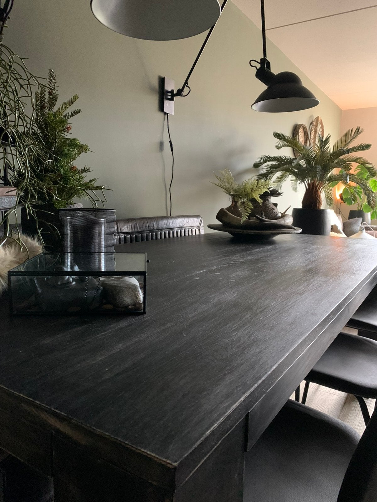 Eiken eettafel vintage zwart, Ophalen, 200 cm of meer, 50 tot 100 cm, Zo goed als nieuw