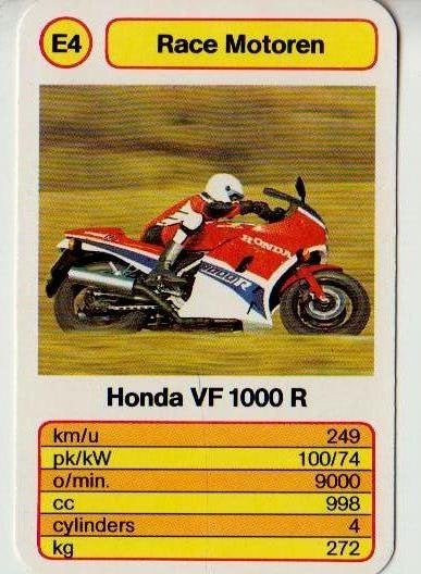 Kw1140 motorkaartje e4 honda vf 1000 r, Verzamelen, Ophalen of Verzenden, Zo goed als nieuw, Motoren