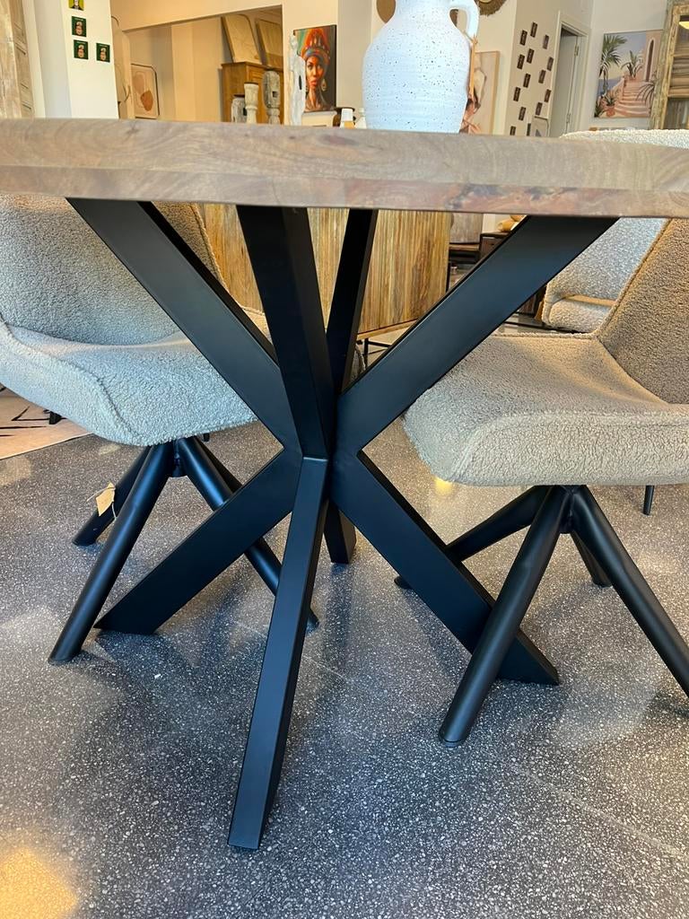 Magazijn leegverkoop ronde eettafel mangohout matrix zwart, Huis en Inrichting, Woonaccessoires | Overige, Hout, Nieuw, Ophalen of Verzenden
