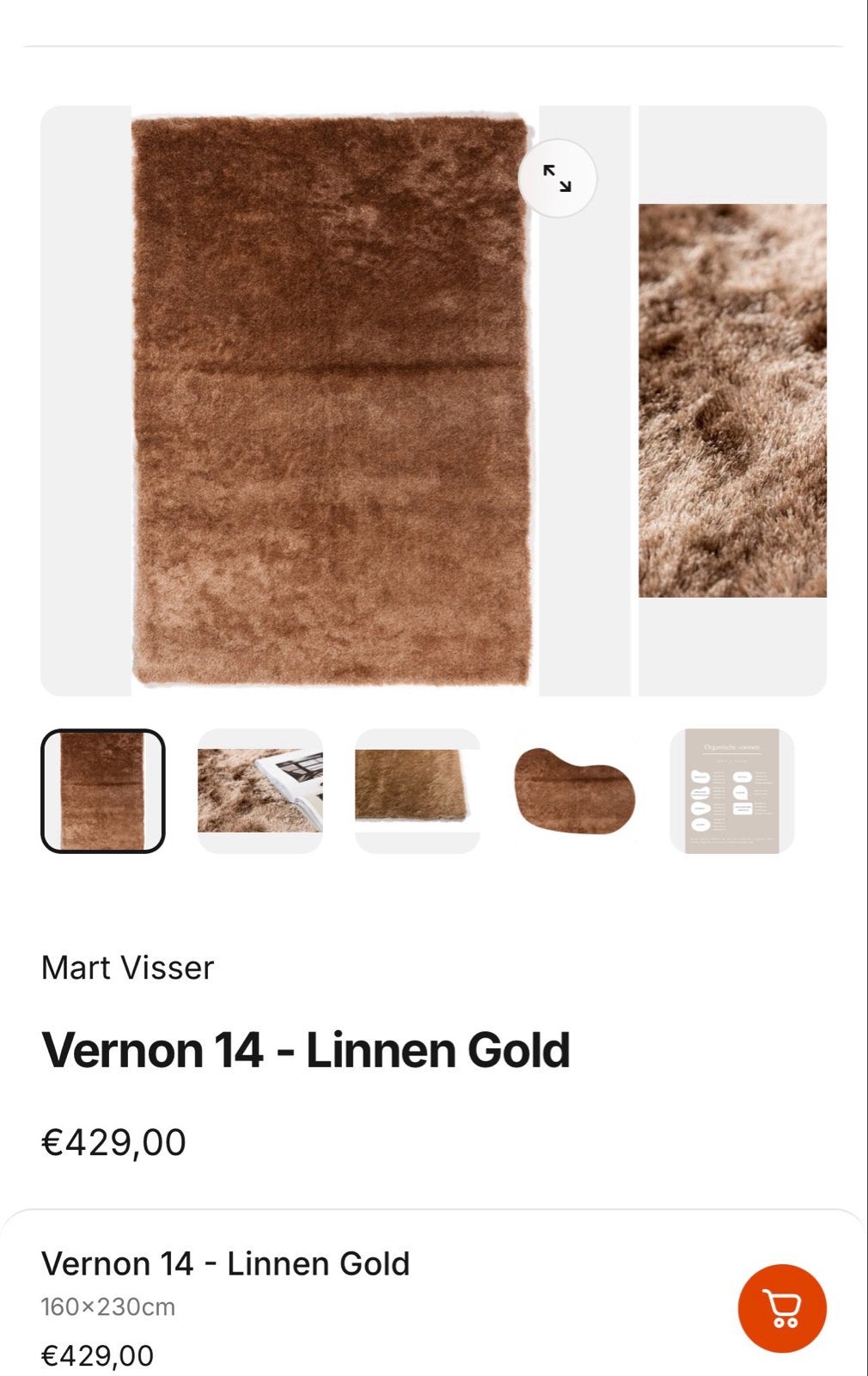Mart Visser Vernon 14 Shiney Linen Gold Vloerkleed 160x230, Ophalen, 150 tot 200 cm, 200 cm of meer, Zo goed als nieuw