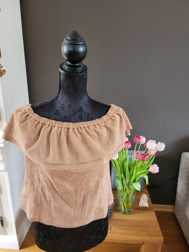 COOLCAT suedine off shoulder country top mt xl valt M zgan, Kleding | Dames, Maat 38/40 (M), Bruin, Ophalen of Verzenden, Zo goed als nieuw