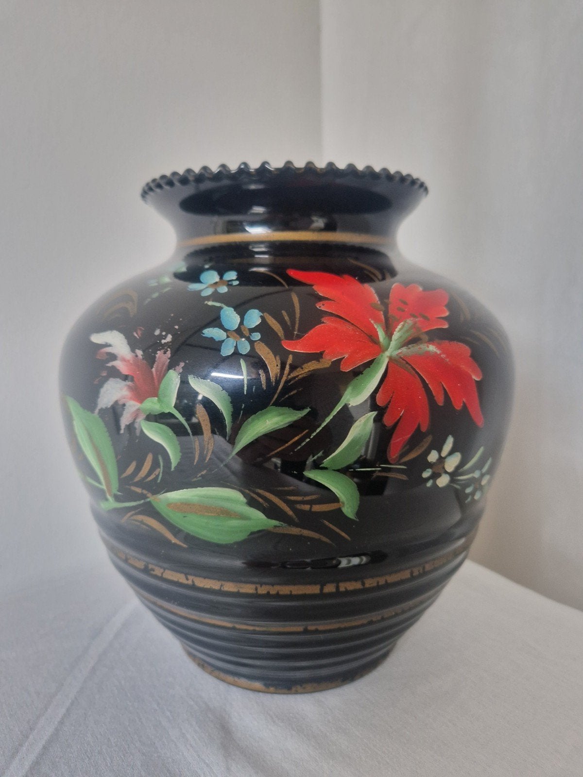 Art Deco handgeschildere vaas - Booms België - Verre Noir, Ophalen of Verzenden