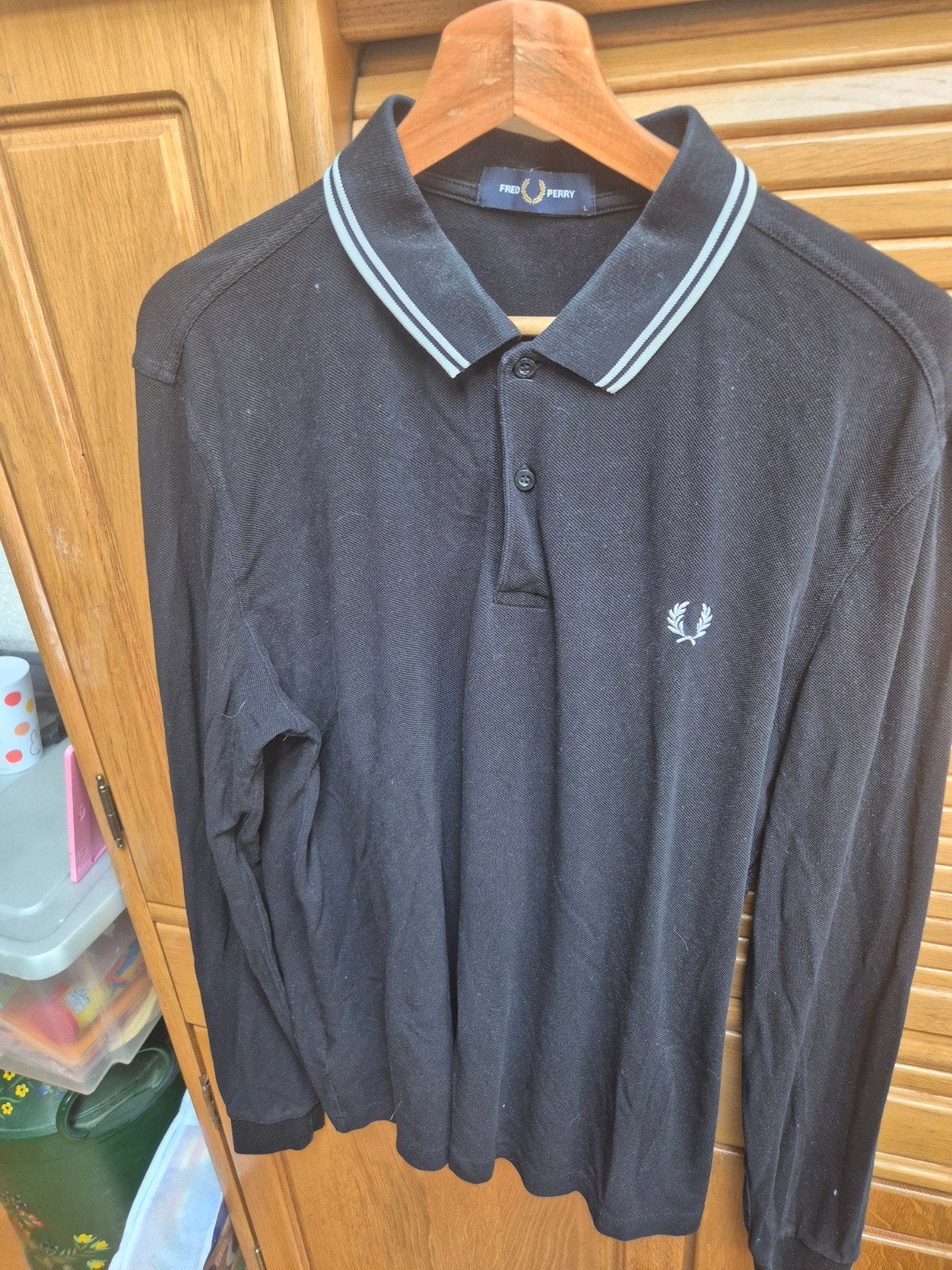 Fred Perry Zwart Poloshirt Lange Mouwen maat L, Zwart, Overige maten, Ophalen of Verzenden, Zo goed als nieuw