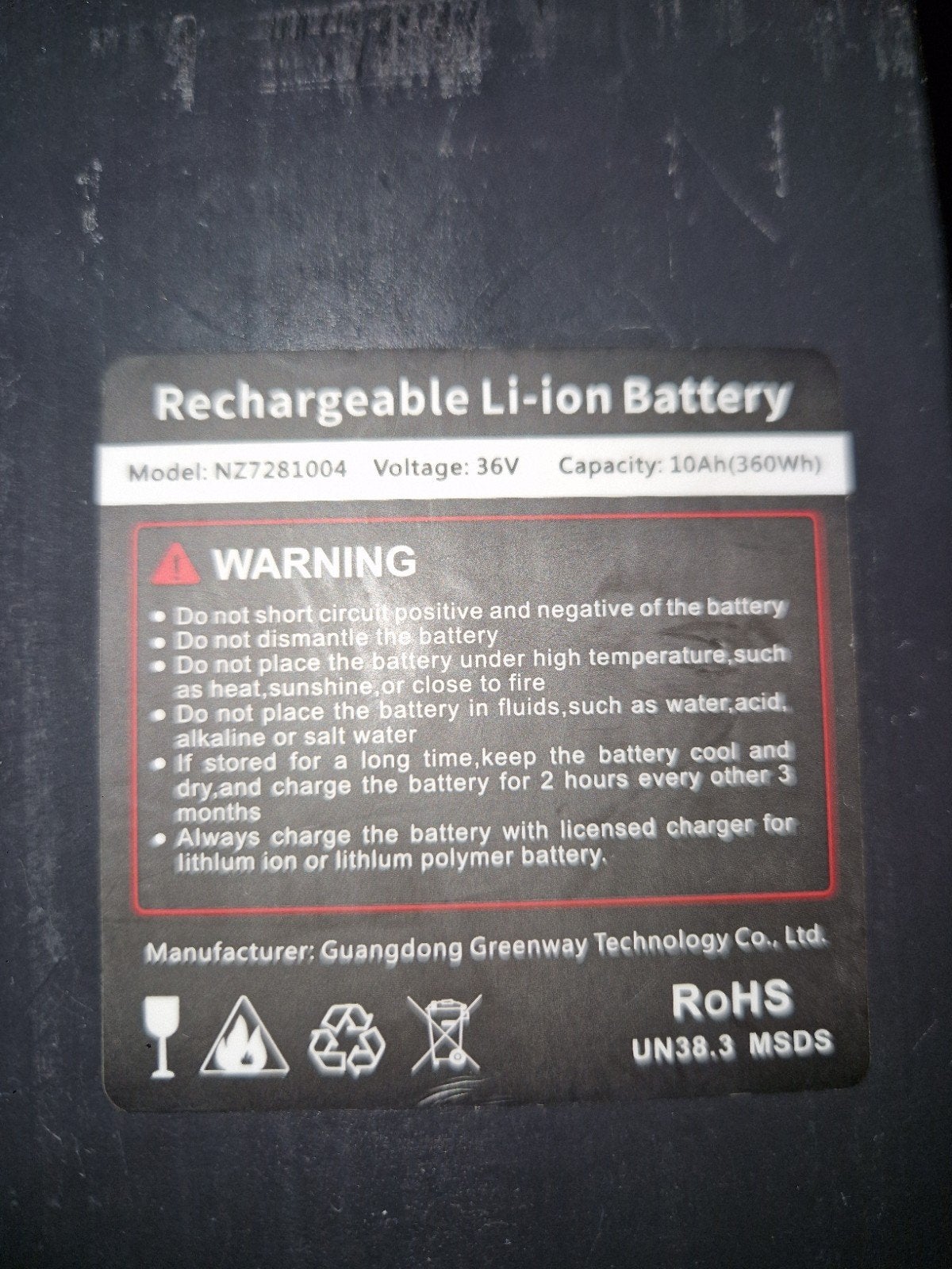 Oplaadbare Li-ion Batterij 36V 10Ah (360Wh) met lader