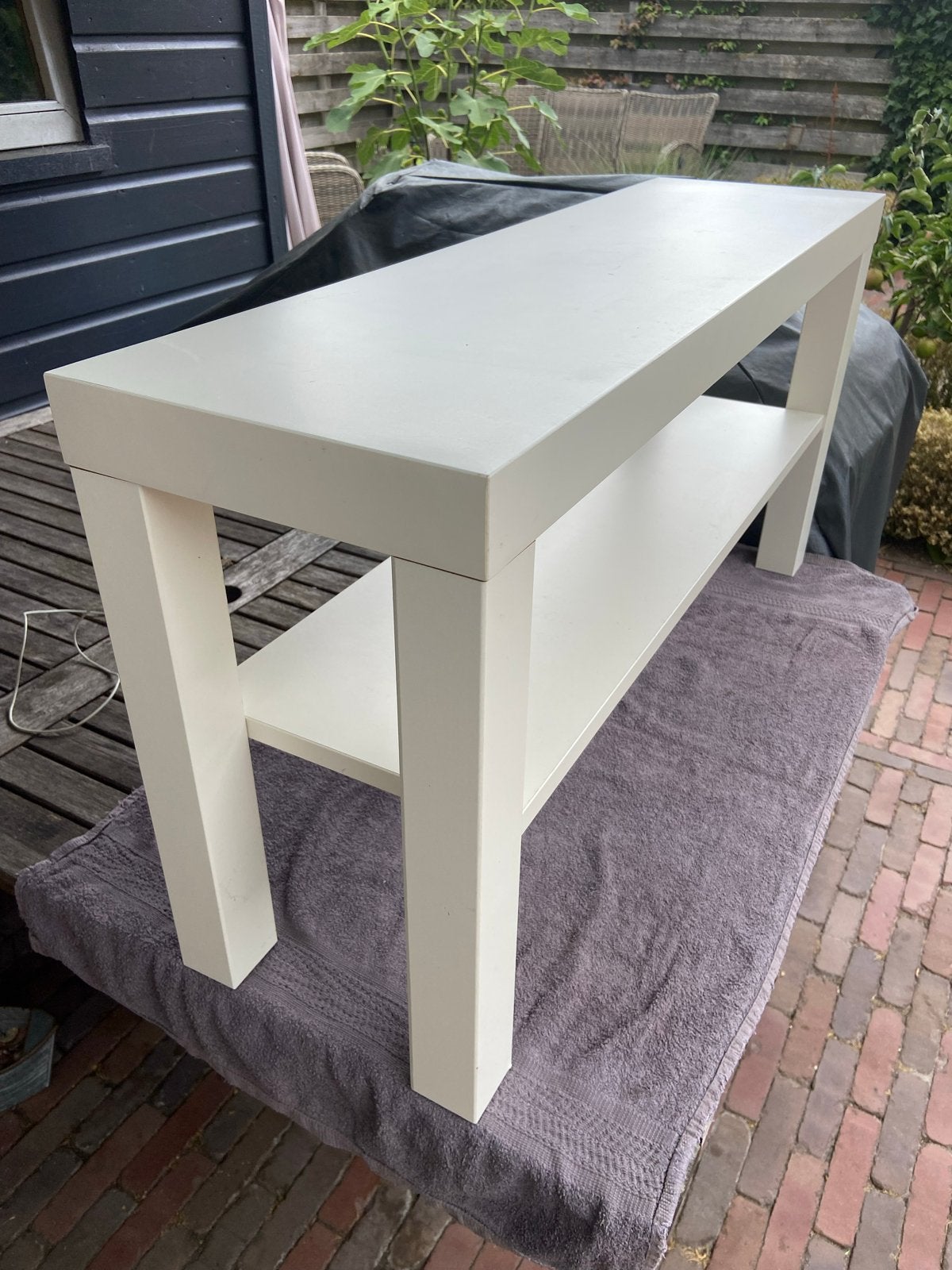 Witte bijzettafel/bankje met opbergruimte, Ophalen, Minder dan 50 cm, Gebruikt, 50 tot 100 cm