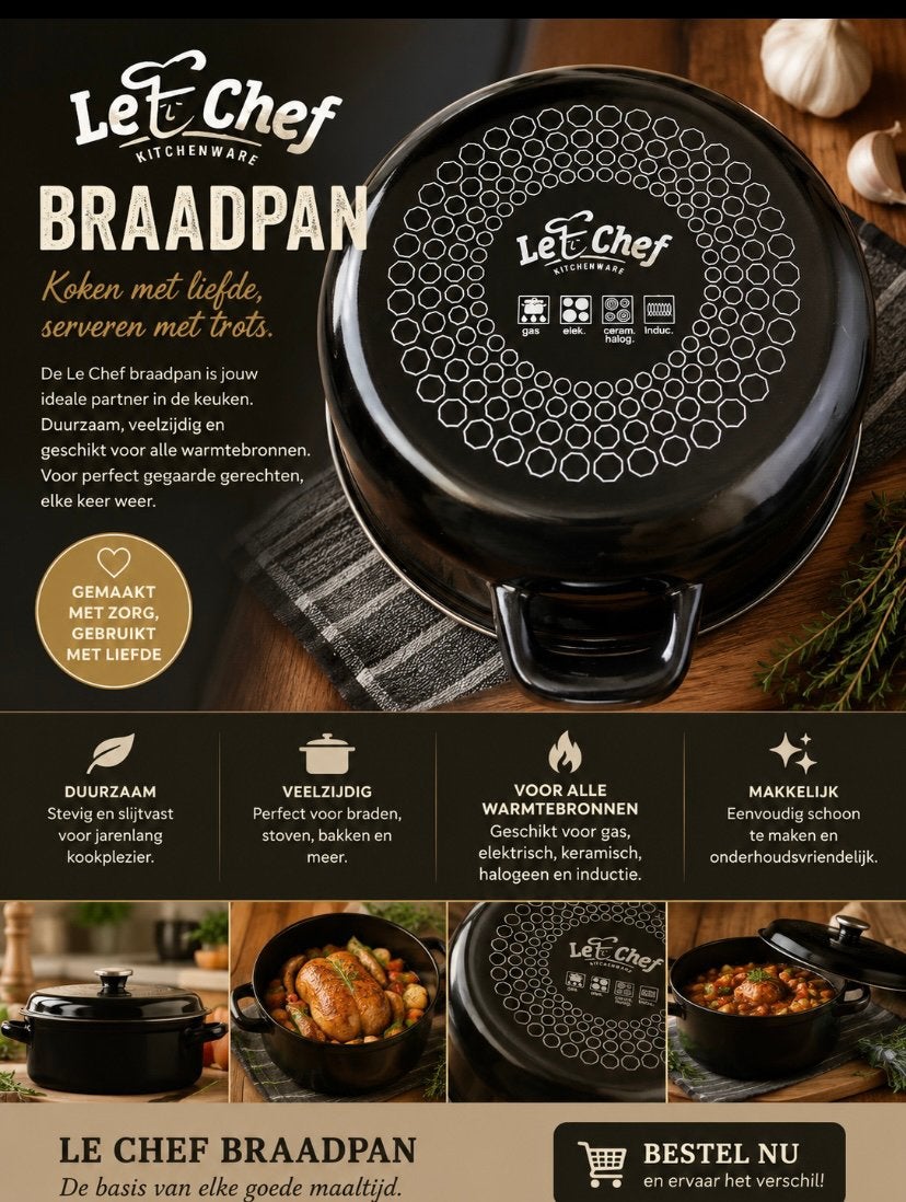 La cheff braadpan, Braadpan, Met handvatten, Ophalen of Verzenden, Zo goed als nieuw