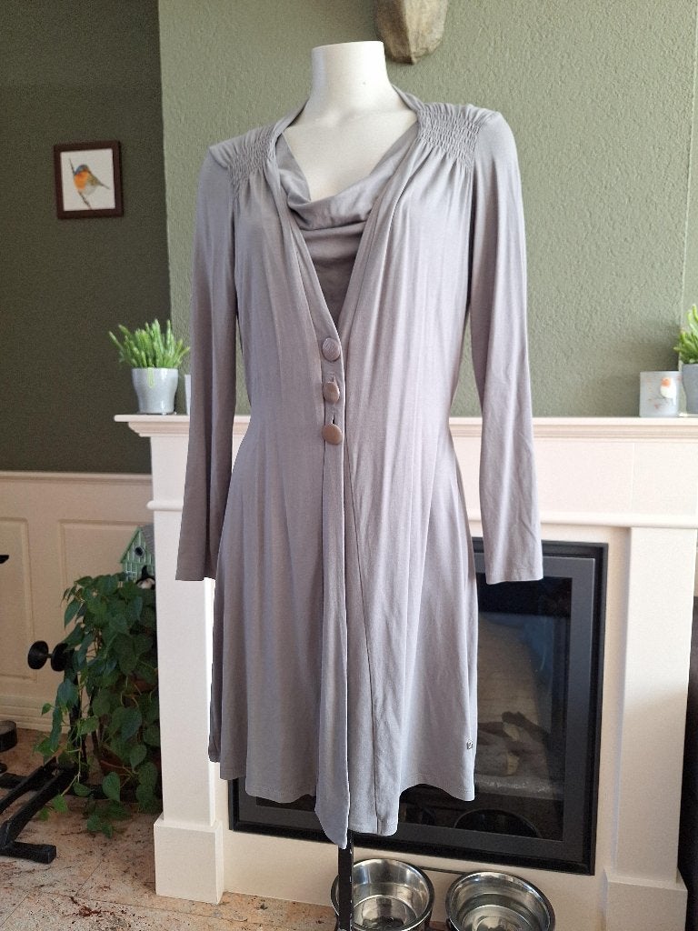 Xandres grijze waterval top en vest cardigan combi L 42 44, Verzenden, Maat 42/44 (L), Zo goed als nieuw, Grijs