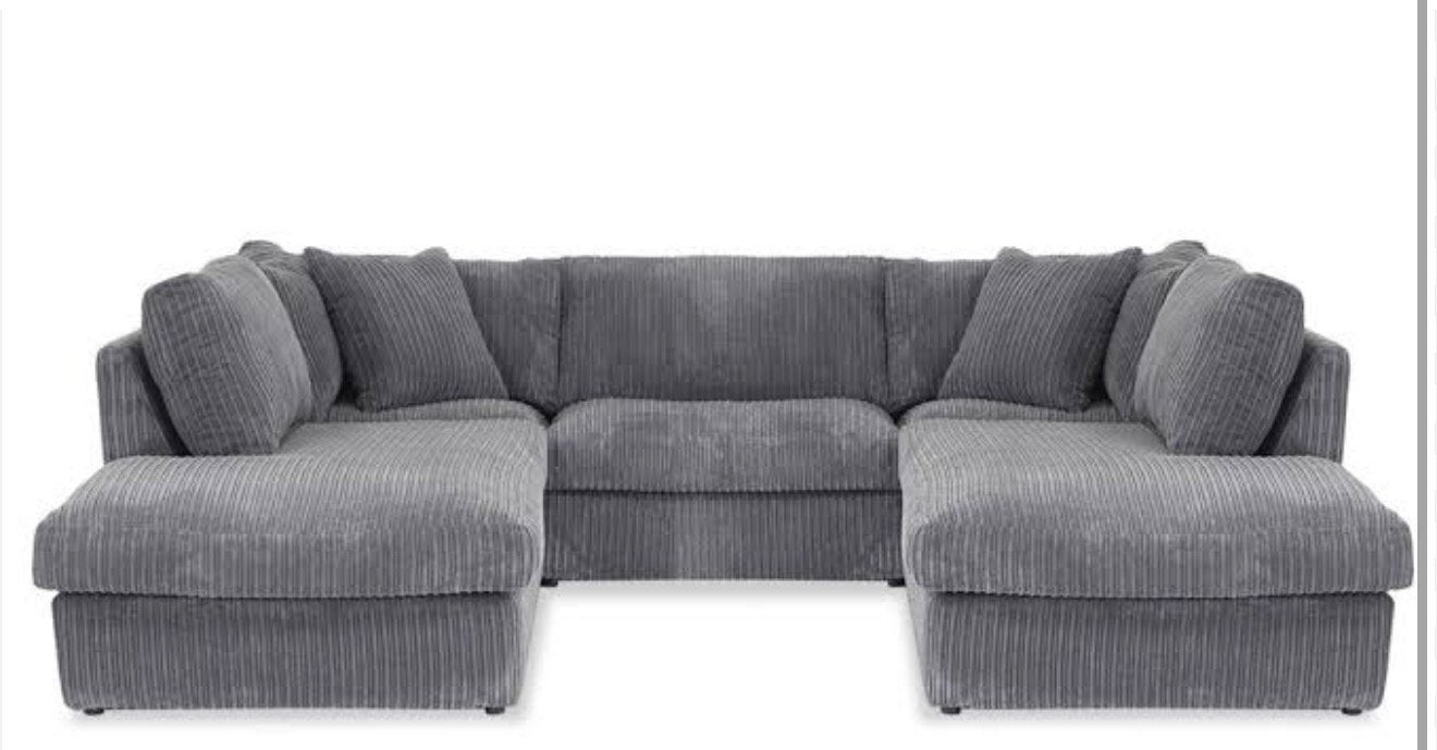 Zeer nette staat U bank . Grijz .Rib stof, Huis en Inrichting, Banken | Bankstellen, 300 cm of meer, 75 tot 100 cm, Ophalen of Verzenden