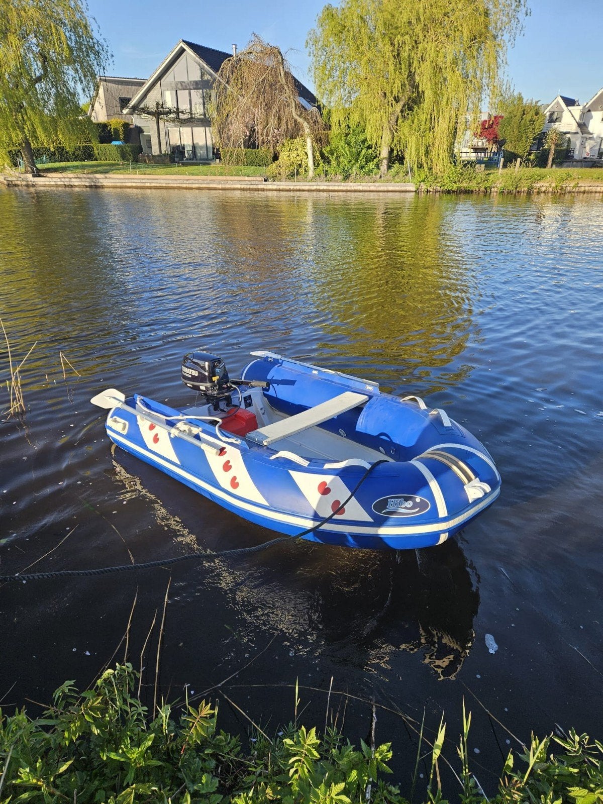 Polyester Rib rubberboot met BB-motor 6PK, Watersport en Boten, Rubberboten, Ophalen of Verzenden, Peddels