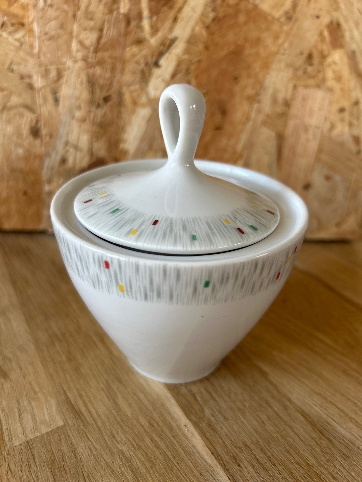 Vintage Bavaria suikerpot met kleurrijke stippen, Ophalen