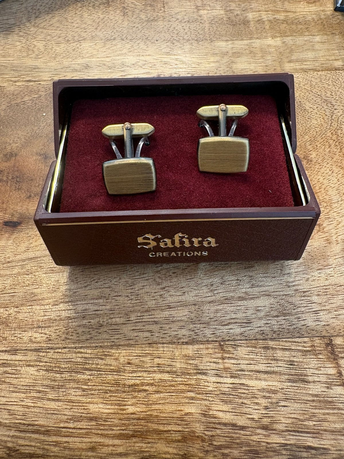 Vintage Safira Creations Manchetknopen in Doosje, Ophalen, Zo goed als nieuw, Overige materialen, Verguld
