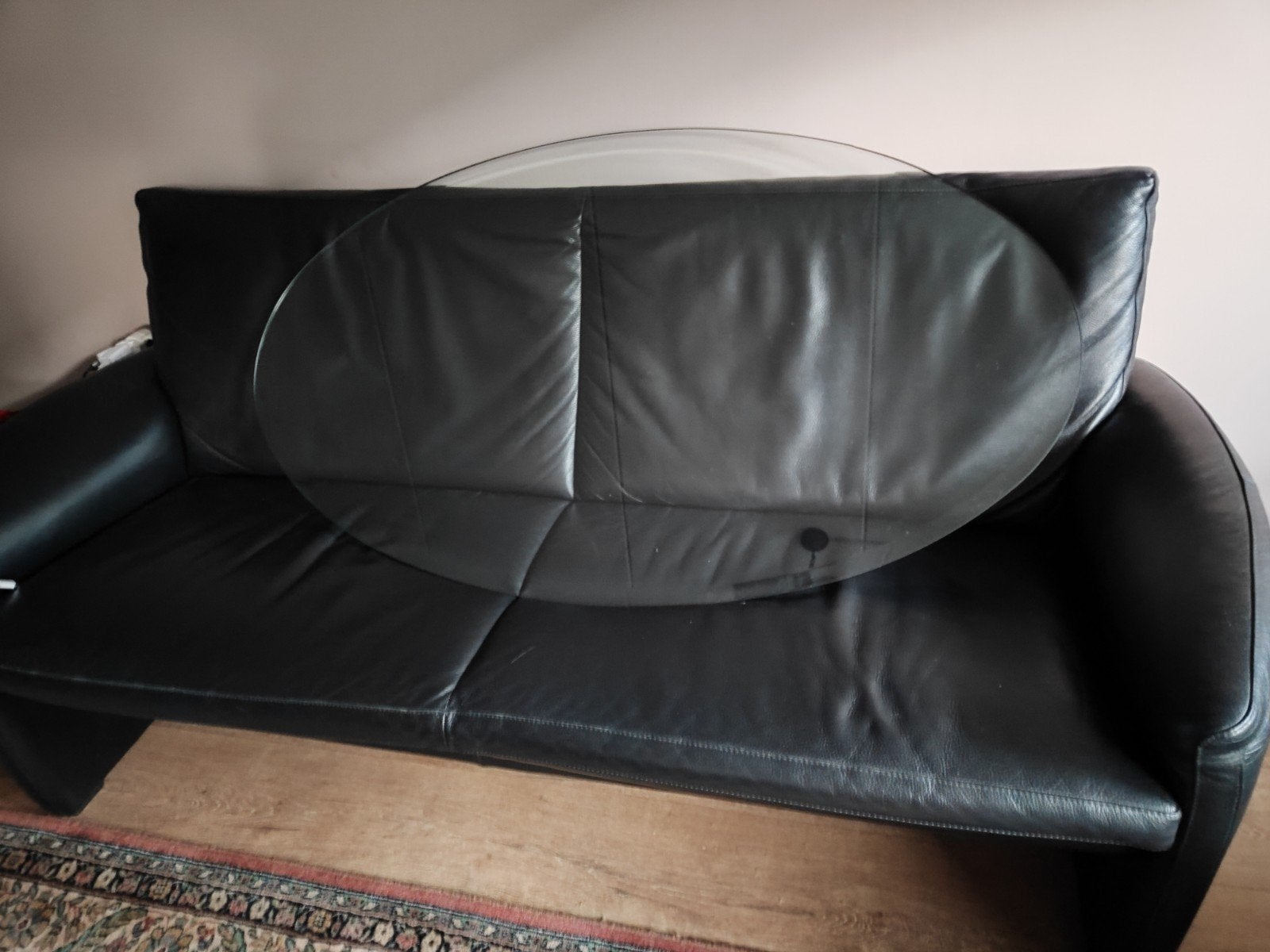 Ovalen rookglazen salontafel blad., Huis en Inrichting, Banken | Bankstellen, Ophalen, Gebruikt, Overige maten, Minder dan 75 cm