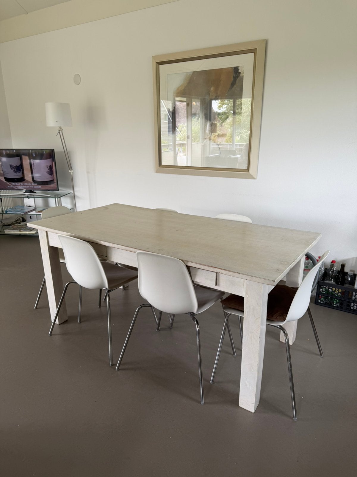 Gratis ophalen - eettafel plus zes stoelen, Huis en Inrichting, Tafels | Eettafels, Ophalen, Gebruikt, 50 tot 100 cm, Vijf personen of meer