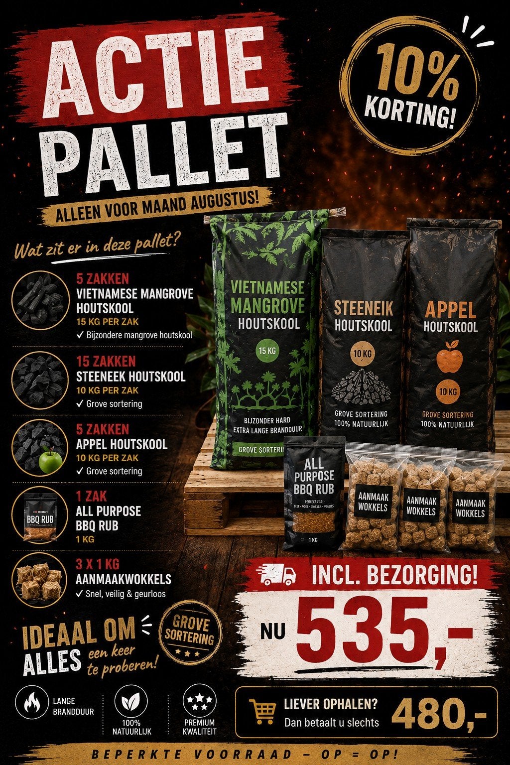 pallet houtskool, Ophalen of Verzenden, Nieuw