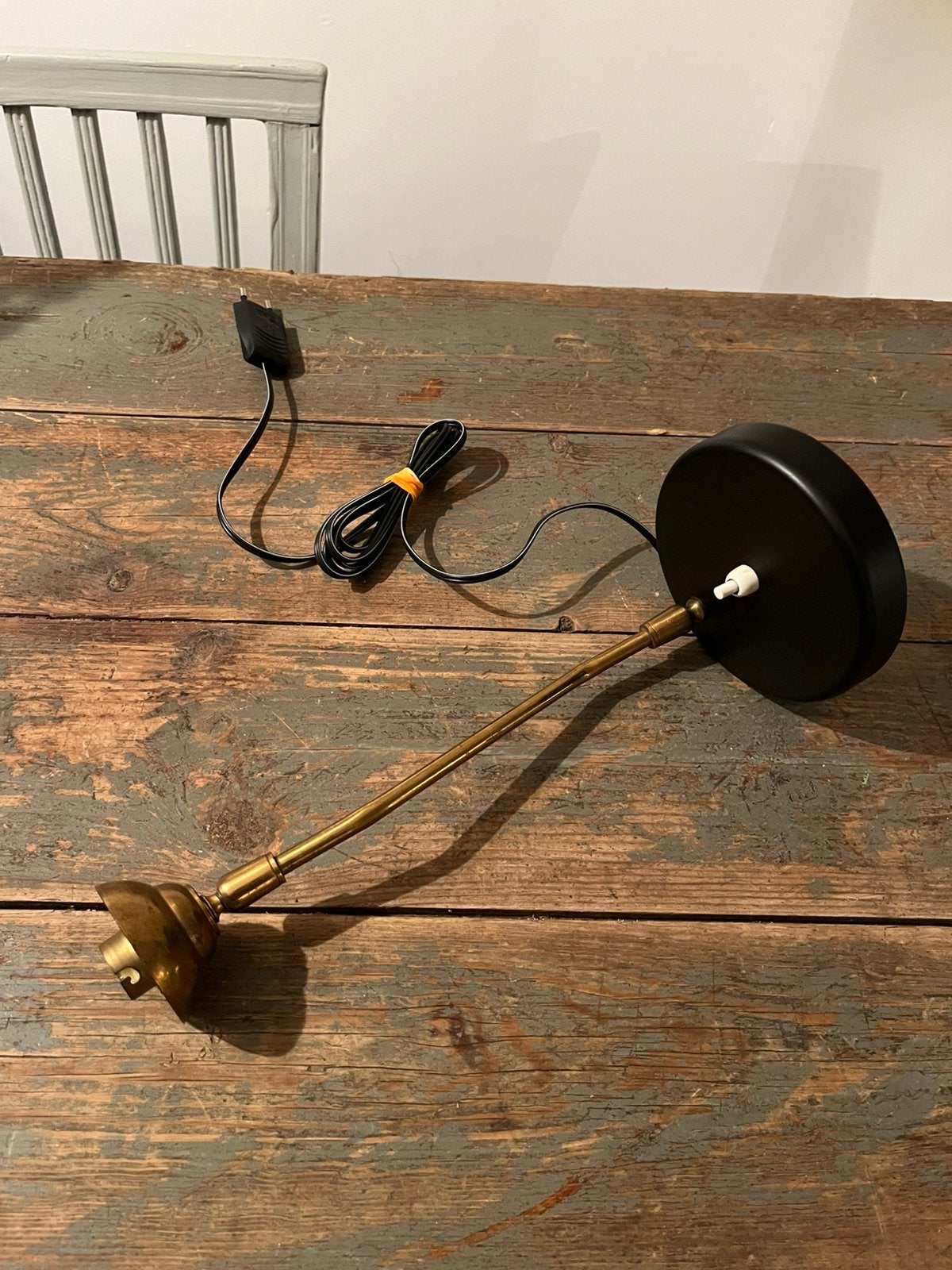 ANTIEKE VINTAGE LAMP WANDLAMP ZWART MESSING PERFECT, Ophalen of Verzenden, Zo goed als nieuw, Metaal