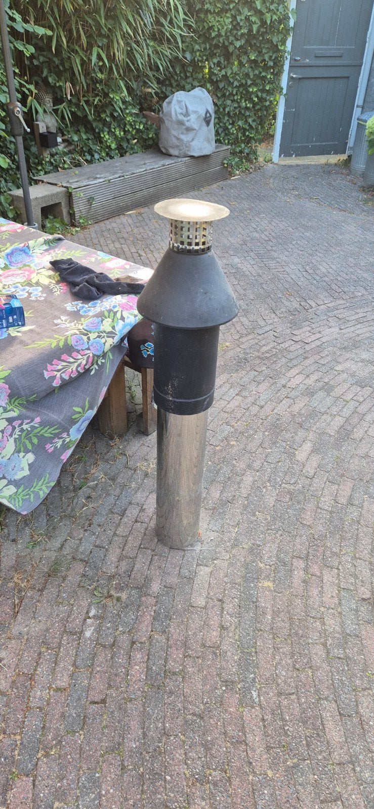 Dubbelwandige RVS pijp met kap voor kachel/CV, Ophalen, Gebruikt, Overige typen, Minder dan 60 cm