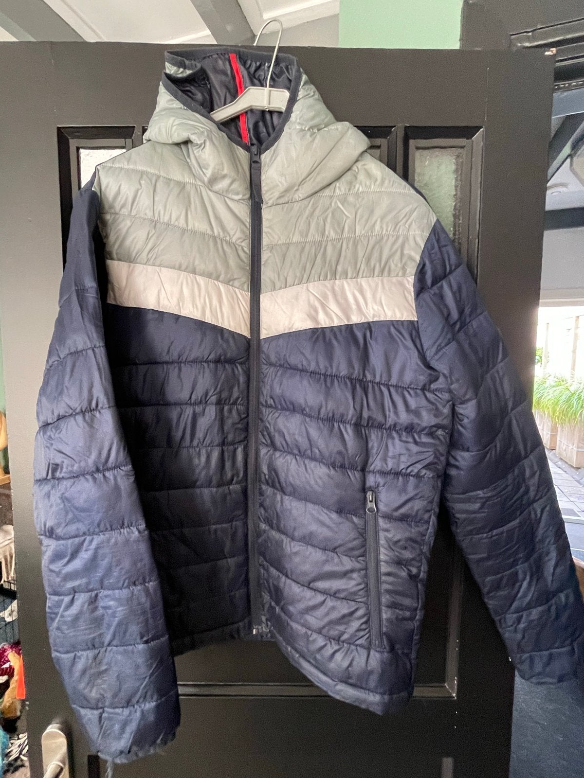 Heren winterjas - Maat M/L- Blauw, grijs en wit, Ophalen of Verzenden, Zo goed als nieuw, Maat 48/50 (M), Meerkleurig