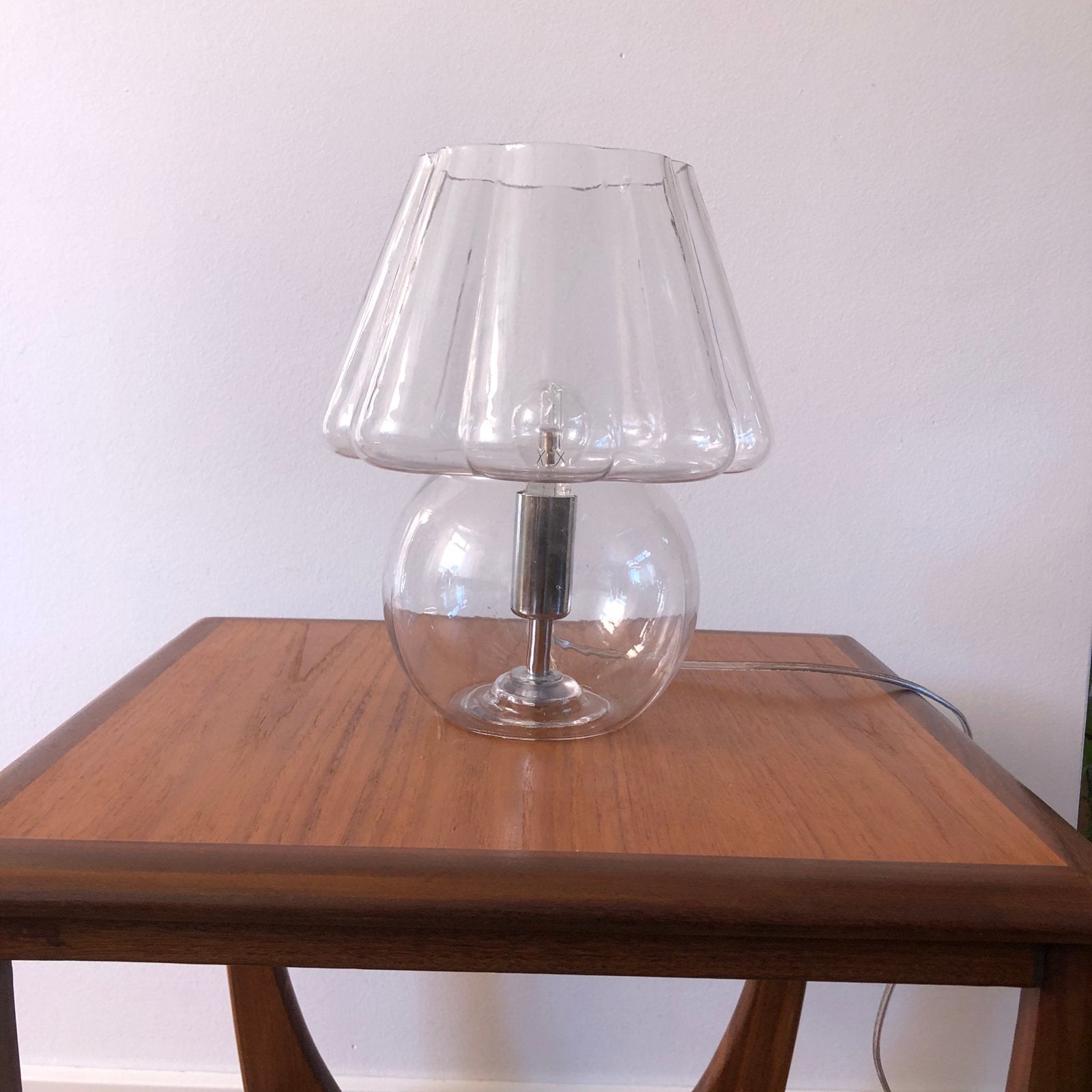 Vintage Space Age Glazen Mushroom Tafellamp – Transparant, Ophalen of Verzenden, Zo goed als nieuw, Glas, Modern