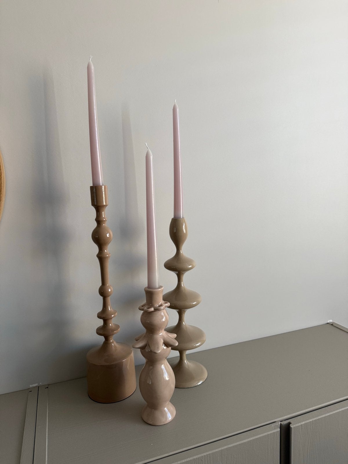 Set van 3 kandelaren: Light & Living en Intratuin, Overige materialen, Beige, Ophalen of Verzenden, Zo goed als nieuw
