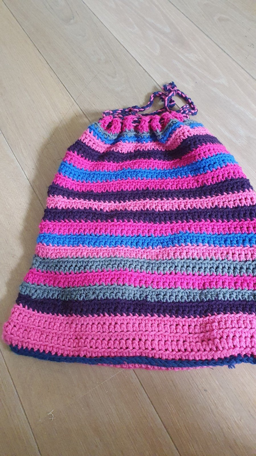 Vintage gehaakte tas met strepen en voering, Handgemaakt, Ophalen of Verzenden, Zo goed als nieuw