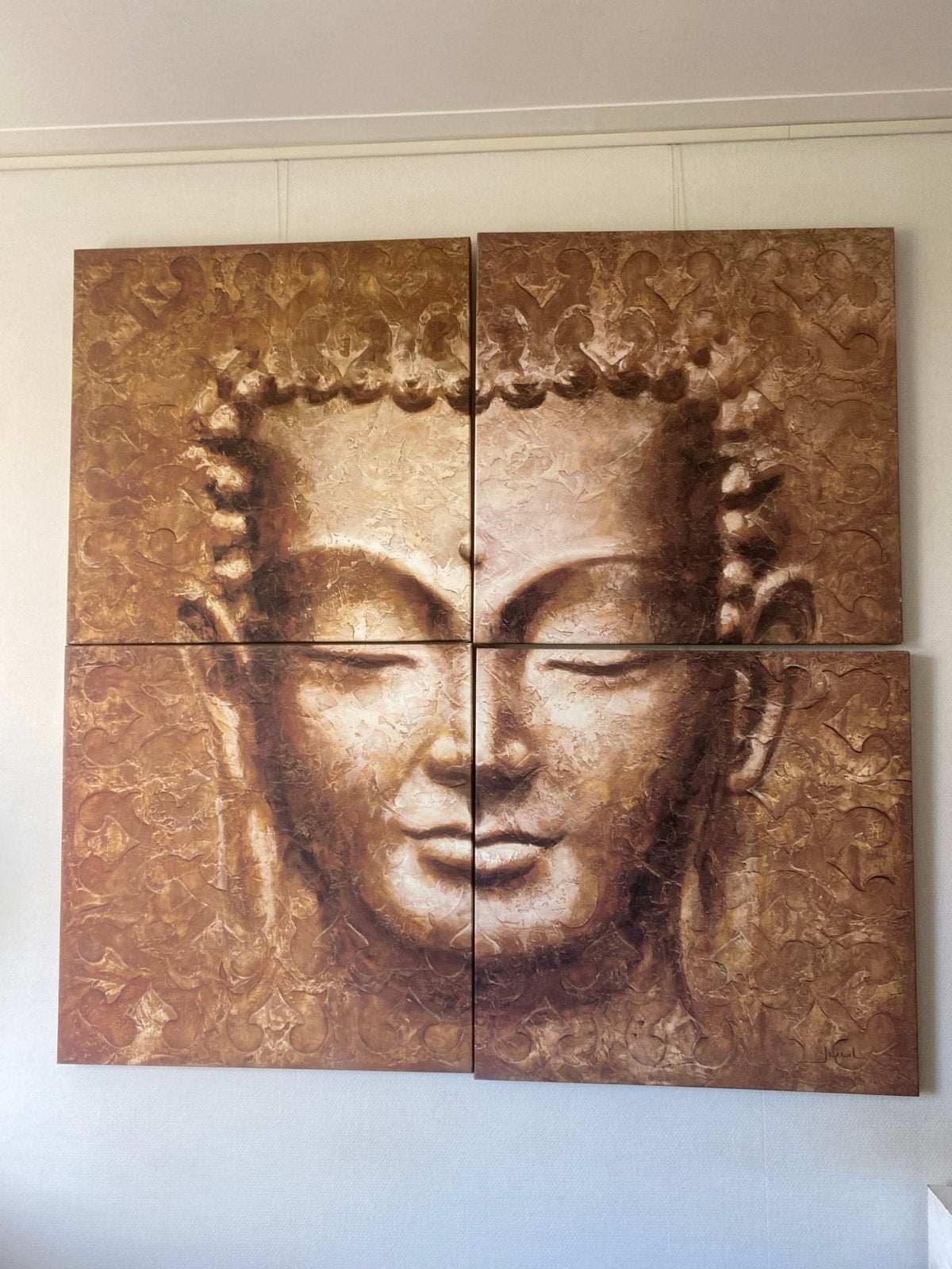 Boeddha schilderij 4-delig - Rustgevende wanddecoratie, Ophalen, Gebruikt, Schilderij, 75 tot 100 cm